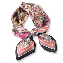 PoeticEHome 순수 멀베리 실크 스퀘어 스카프 68.6cm x 여성용 네커치프 헤드스카프 선물 포장 G1 - 그레이 캐슈 플라워545583