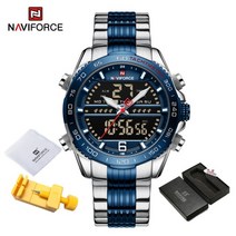 naviforce 디지털 스포츠 시계 남성용 스틸 밴드 방수 크로노그래프 알람 시계 luminous quartz wrist watch man