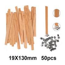 50pcs 나무 촛불 나무 심지 철 스탠드 촛불 코어 자연 환경 심지 diy 촛불 만들기 공급 간장 파핀, 19x130mm