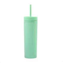 간편 텀플러 보온병 판매 16oz 아크릴 슬림 스키니 텀블러 컬러풀 매트 물병 뚜껑 포함 빨대 이중, 15 color 15
