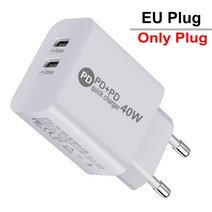 PD40W 휴대 전화 충전기 USB PD EU/US 플러그 용 고속 태블릿 듀얼 포트 Type-C 플래시, EU Plug