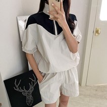 여름 아노락 배색 반팔 세트 바스락 반바지 팬츠