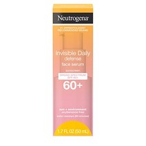 Neutrogena 인비저블 데일리 디펜스 페이스 세럼 광범위한 SPF 60+ 함유로 균일한 피부 톤 오일 프리 무지방 환경 공격자를 위한 항산화제 콤플렉스 1.7 fl. 온스