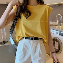 여성 라운드 오버 민소매 티셔츠 나시티 나시