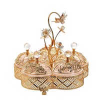 분할 과일 서빙 트레이 스낵 서빙 그릇 5 구획 음식 뷔페 서버 캔디 컨테이너 호텔 휴일 선물 홈 탁상 피크닉, 32cmx32cmx32cm, 철, 화려한