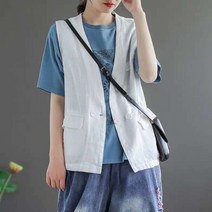 MOSAIRATION 여성 린넨 조끼 클래식 민소매 가디건 무지 SFW0512002