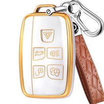 Toykee for Land Rover Key Fob Cover Keychain Accessories for Range Rover Evoque Velar Sport Discover, TPU Case+Hook+Keychain-White