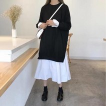 여성용 빅사이즈 겨울 기모 페이크 레이어드 캐주얼 원피스