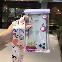 ZZJJC 캐릭터 투명 핸드폰 방수팩 크로스 스트랩 적용으로 터치 가능, 망고스틴 캐릭터 줄 보내기