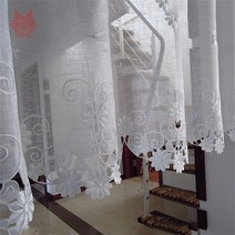 스타일 화이트 꽃 자수 하프 커튼 베이 윈도우 얇은 명주 그물 커피 주방 룸 cortinas rideaux SP5445