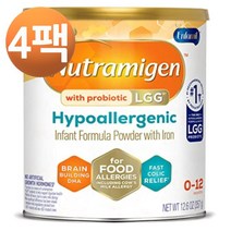 뉴트라미겐 하이포알러제닉 베이비 포뮬러 프롬 엔퍼밀 락토 프리 밀크 파우더 12.6oz, 4팩