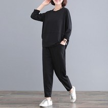 SJW 중년여성 봄가을 트레이닝세트 엄마옷 무지 맨투맨 티 조거팬츠 빅사이즈 츄리닝 40-50대
