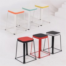 퍼주퍼주 pm-컬러철제스툴(3개) 철재체어 보조의자 사각큐브 컬러체어, 블랙프레임레드시트시트3p