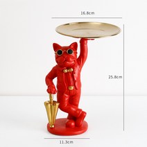 CA 수지 멋진 개 조각 불독 장식 입상 저장 트레이 동전 은행 입구 키 스낵 홀더 현대 미술 동상 홈 AY, Red E