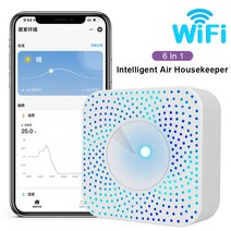포름알데히드측정기 스마트 와이파이 공기질 모니터 홈 오피스용 CO2 측정기 PM2.5 포름알데히드 TVOC 온도 습도 감지기 6 인 1, 한개옵션0