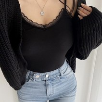 레이스 레이어드 끈나시 슬림 스판 이너 민소매 티셔츠