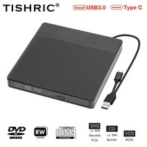 cd리핑 리핑기 cd dvd플레이어 odd tishric 휴대용 플레이어 광학 드라이브 버너 어댑터 리더기 rw 유형 c usb 3.0 외부 usb pc 광학 드라이브, 검은색