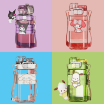 산리오 쿠로미 마이멜로디 시나모롤 포차코 더블캡 빨대 물통 520ml, 시나모롤(흰색), 1개