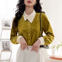 패스타임 여성 봄 유니크한 카라 배색 셔츠 가을 데이트룩 오피스룩 블라우스