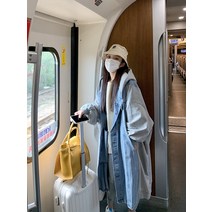 자칠 후드자켓 배색 데님 롱 캐쥬얼 사파리 야상 점퍼