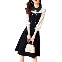 YAPOGL 눠웨이 진주버튼 단정카라 하객룩 정장 원피스 슬림 스커트