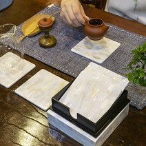 예쁜 자개 티코스터 수입 럭셔리 집들이 선물 호텔 레스토랑 컵받침 6개세트, 흰색 6개 +상자