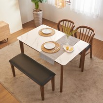 보니애가구 조슈아 천연 포셀린 통세라믹 12T 4인용 식탁세트, 4인 등받이벤치형(의자2+등받이벤치1), 월넛