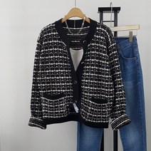 상상그이상 여성용 엘티 트위드 라운드넥 가디건 부드러운 레이온소재 톡톡한 긴팔가디건 미니포켓 포인트 데일리룩