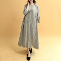 내추럴가든 옆셔링 레이스 린넨 원피스