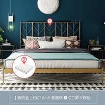 북유럽 철 침대 더블 침대 바람 그물 레드 공주 침대 라이트 럭셔리 철 프레임 침대 심플 모던 철 침대 1.5 침대 프레임, 1800mm2000mm, 샴페인 골드 아이언 프린세스 베드 CD055 매트