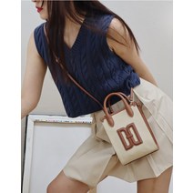 22FW [LF몰단독][DD BAG] 베이지 DD불박 로고포인트 가죽배색 미니토트백 DCWA2F903W2