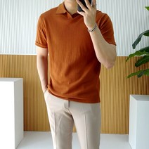 남자 여름 머슬핏 린넨 아이스 오픈카라 반팔 니트