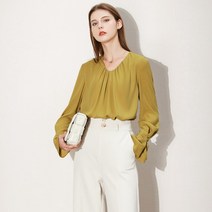 목재 여자 디자인 Amii2022 일찍 셔츠 셔링블라우스