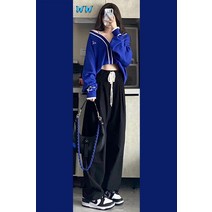 키작은여자옷 겨울 가을 염단계 코디 여성 눈길을 끄는 클라인 블루 스웨터 키커 보이는 캐주얼바지 룩 2982666185, 니트 스웨터 _바지 M
