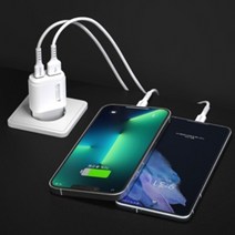 핸드폰 스마트폰 고속충전기 USB-C USB-A 2포트 만능 어댑터 동시충전 전기종, 본체C타입+USB 2포트 아답터만 - 화이트