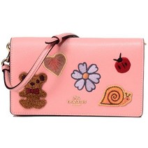 Coach 코치 가방 페블 가죽 안나 폴드 오버 생물 패치 투웨이 클러치 크로스바디 숄더 캔디 핑크 멀티 CC469 432561
