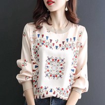 빌리즈빈 가을 여성 라운드넥 루즈핏 플라워 프린트 블라우스 7158