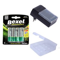 AA 충전지 세트(벡셀 2000mAh 4알+깜냥 충전기+4구 케이스)