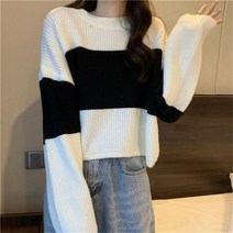 가을 숏 니트상의 여성 스웨터박스 매너 디자인감각 보이핏 볼륨 롱슬리브티 겨울