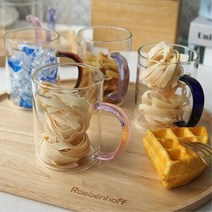컬러손잡이 내열유리 머그컵 2P 세트 북유럽머그잔, 투명 퍼플 2P