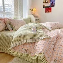 환상적인 프린세스 스타일 침대 4 피스 세트 인 노르딕 침대 시트 퀼트 커버 소녀의 하트 침대 스커트 여름 3 피스 세트 침구