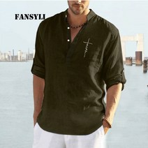 FANSYLI 남자 차이나 린넨 셔츠 남성 무지 캐주얼 셔츠 2022여름신상 남성 긴 소매 면셔츠