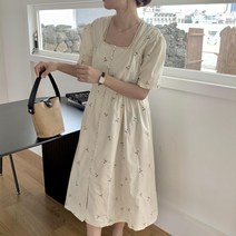 잇츠스타일 앤틱한 미니플라워자수 퍼프 롱원피스