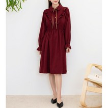 여성 고딕 프릴 리본 카라 미디 원피스 엄마옷 가을원피스 캐주얼 OOTD