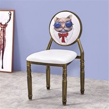 복고풍 빈티지 레트로 포인트캐릭터의자 카페 육각 원형 철제 인조가죽 식탁의자, 화이트서클안경캣 + 표준