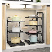 남향살림 모던 심플 4단 싱크대 하부장 정리대, 딥블랙