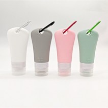 [4개세트]여행용 수영장 헬스장 캠핑용 고리형 실리콘공병 [파우치+네임택+카라비너고리 포함], 60ml