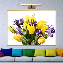 보고아트 로맨틱 플라워 알록달록 튤립 생화 식물 그림 거실 인테리어 액자, [9] 노란튤립과 아이리스 꽃다발_흰배경