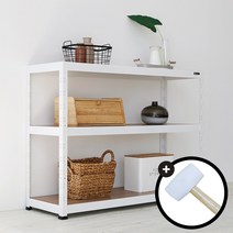 슈랙엣홈 무볼트 조립식앵글선반 3단 블랙 화이트 수납정리선반 [ 조립용 고무망치 증정 ], 선반 3단900 화이트/800x400 (WxD)