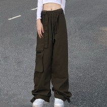봄 아메리칸 빅포켓 리본 하이웨이스트 와이드 일자 조절 레깅스 카고 바지 여